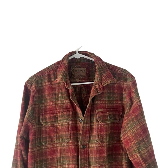 Orvis‎ Men's Size Medium Red Plaid Button Up Flannel Shacket - Picture 3 of 9